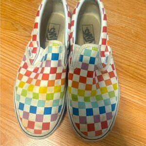 Size 9 Women’s Slip On Rainbow Checkered Vans